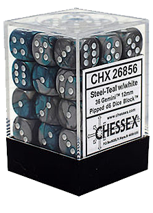 Chessex Gemini 36x12mm Dice Steel-Teal with White